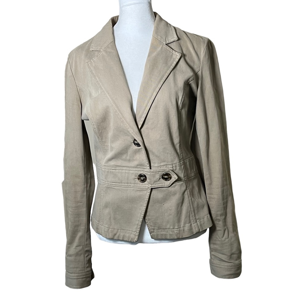 Sisley Brown Khaki Brushed Cotton Blazer Jacket shape size Euro 44 or XS / S
